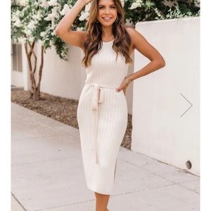 Pink Lily Expecting You Beige Halter Ribbed Dress Size M